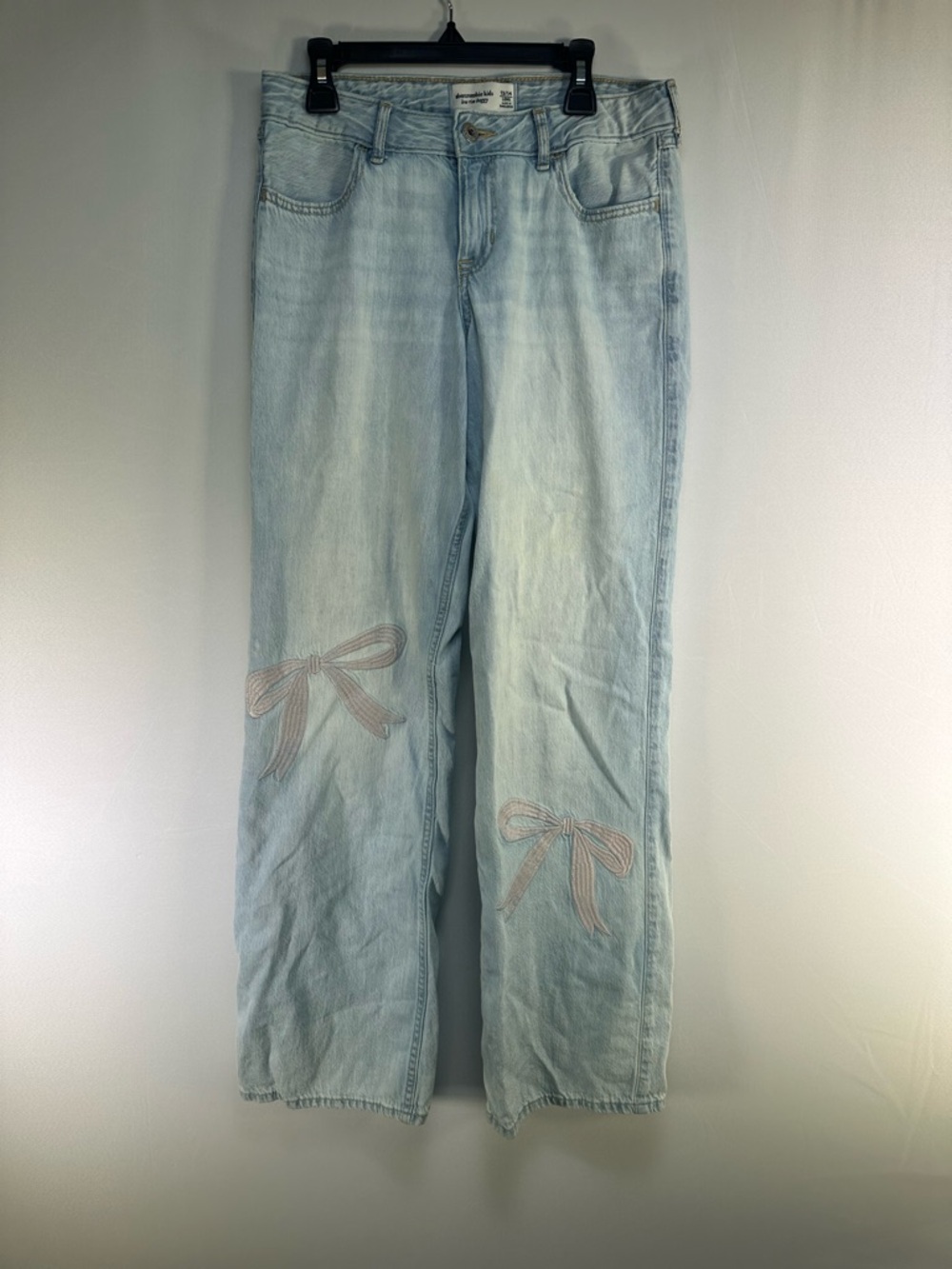 abercrombie kids Light Blue Wide-Leg Jeans with Bow Embroidery